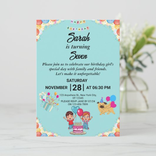 カスタマイズカラフル可能な誕生日パーティーの招待 招待状 (スタンド正面)