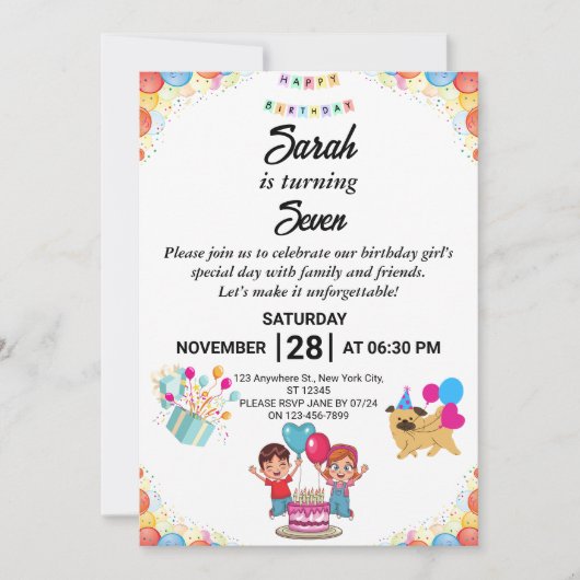 カスタマイズカラフル可能な誕生日パーティーの招待 招待状 (正面)