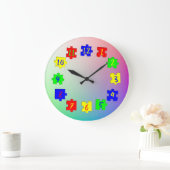 カスタマイズカラーのジグソーパズルピースと数字の子供の写真 ラージ壁時計 (ホーム)