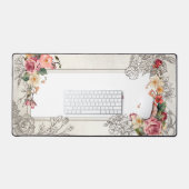 カスタマイズガーリー可能なヴィンテージピンクのバラ デスクマット (キーボード&マウス)