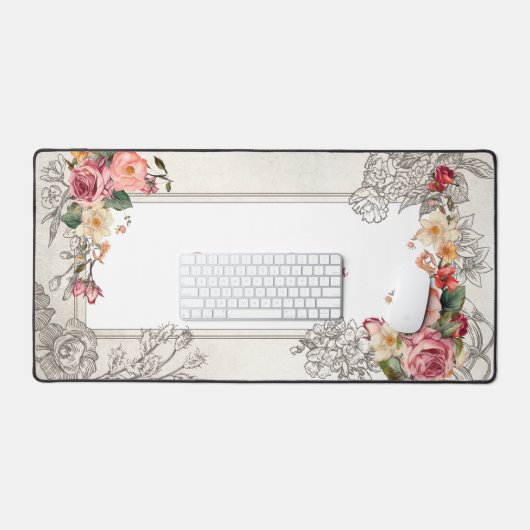 カスタマイズガーリー可能なヴィンテージピンクのバラ デスクマット (キーボード&マウス)