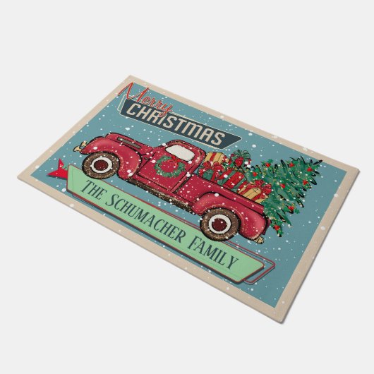 カスタマイズクラシック可能なヴィンテージトラックメリークリスマス ドアマット (アングル)