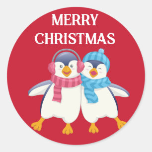 カスタマイズクリスマスかわいいペンギン ラウンドシール