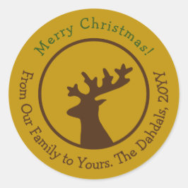 カスタマイズクリスマスのトナカイ青銅金ゴールド ラウンドシール