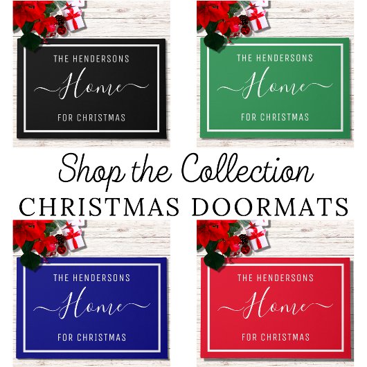 カスタマイズクリスマスファミリーネイビーブルー ドアマット