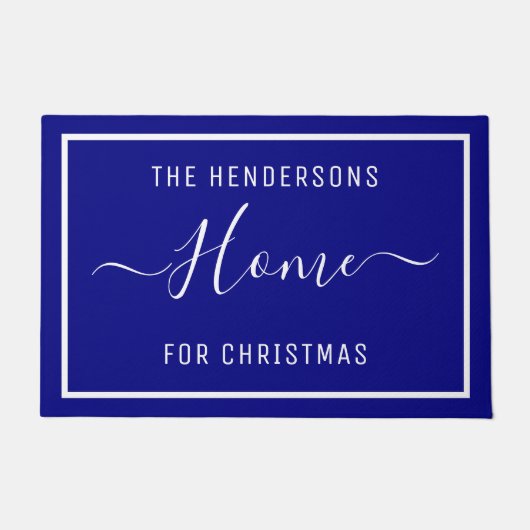 カスタマイズクリスマスファミリーネイビーブルー ドアマット (正面)