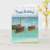 カスタマイズクール可能なボート誕生日 カード (黄色い花)