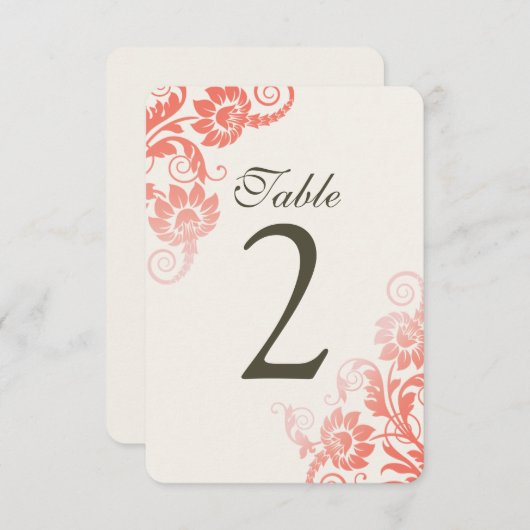 カスタマイズグラデーション可能なコーラルテーブル番号カード 招待状 (正面/裏面)