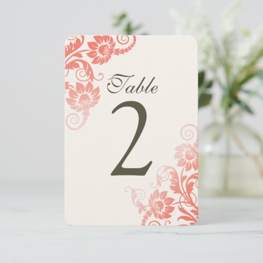 カスタマイズグラデーション可能なコーラルテーブル番号カード 招待状 (スタンド正面)