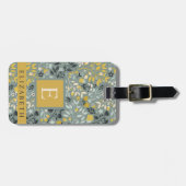 カスタマイズグレーグリーンフローラブルーイエローフラワー ラゲッジタグ (正面横)