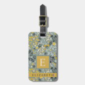 カスタマイズグレーグリーンフローラブルーイエローフラワー ラゲッジタグ (正面縦)