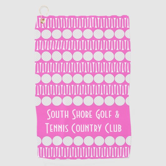 カスタマイズゴルフボール&ティーズ熱ピンクゴルフタオル ゴルフタオル (正面)