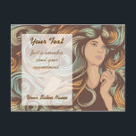 カスタマイズサロンテンプレート ポストカード<br><div class="desc">サロンはがきアポイントメントリマインダーテンプレートと美しい女性の顔と長い巻き毛</div>