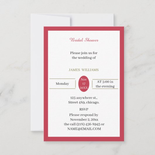 カスタマイズシンプルブライダルシャワー 招待状 (正面)