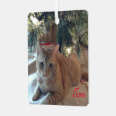 カスタマイズシンプル可能なモダンペットの写真の赤い名前 メタルオーナメント (正面左)