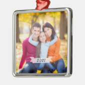 カスタマイズシンプル可能な家族の写真クリスマス メタルオーナメント (左)
