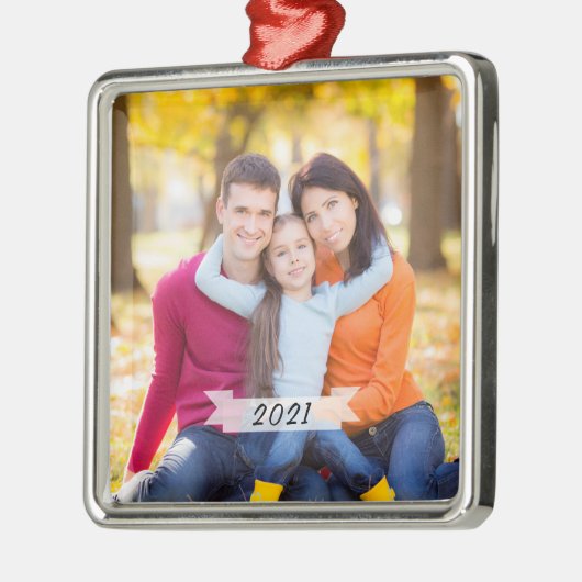 カスタマイズシンプル可能な家族の写真クリスマス メタルオーナメント (左)