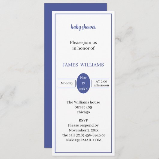 カスタマイズシンプルLight Purple Baby Shower 招待状 (正面/裏面)