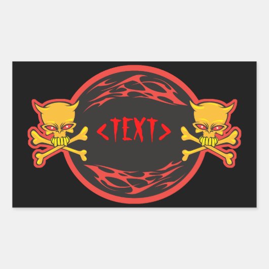 カスタマイズスカルと炎のデザイン()  長方形シール (正面)