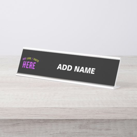 カスタマイズスタイリッシュ可能なモダン黒の検証済みブランド デスクネームプレート (正面)