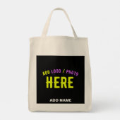 カスタマイズスタイリッシュ可能なモダン黒の検証済みブランド トートバッグ (裏面)