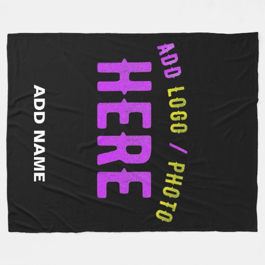 カスタマイズスタイリッシュ可能なモダン黒の検証済みブランド フリースブランケット (正面(横))