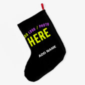 カスタマイズスタイリッシュ可能なモダン黒の検証済みブランド ラージクリスマスストッキング (裏面 (吊り時))