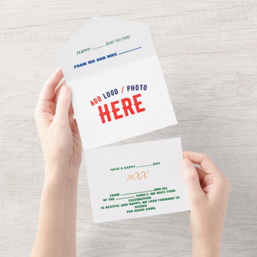 カスタマイズスタイリッシュ可能な白モダン検証済みブランド オールインワン招待状 (貼ってはがせる)