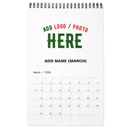 カスタマイズスタイリッシュ可能な白モダン検証済みブランド カレンダー (3月 2026)