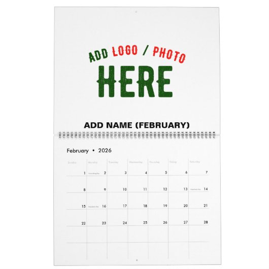 カスタマイズスタイリッシュ可能な白モダン検証済みブランド カレンダー (2月 2026)