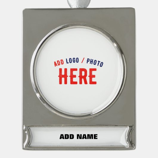 カスタマイズスタイリッシュ可能な白モダン検証済みブランド シルバープレートバナーオーナメント (正面)