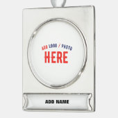 カスタマイズスタイリッシュ可能な白モダン検証済みブランド シルバープレートバナーオーナメント (左)