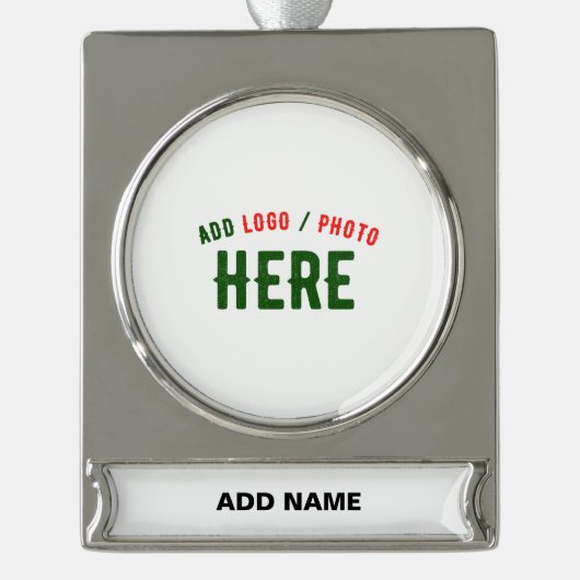 カスタマイズスタイリッシュ可能な白モダン検証済みブランド シルバープレートバナーオーナメント (正面)