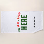 カスタマイズスタイリッシュ可能な白モダン検証済みブランド ビーチタオル (正面)