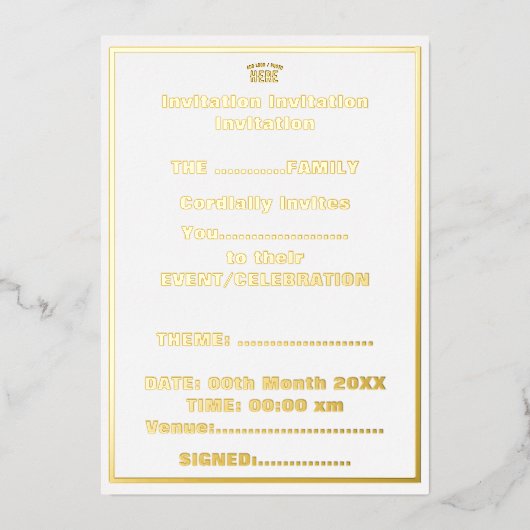 カスタマイズスタイリッシュ可能な白モダン検証済みブランド 箔招待状 (正面)