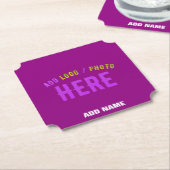 カスタマイズスタイリッシュ可能な紫モダン検証済みブランド ペーパーコースター (アングル)