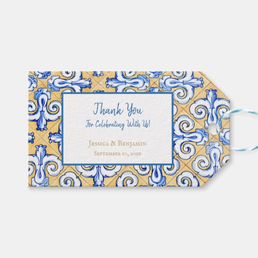 カスタマイズスペインのタイルAzulejo青、黄、白 ギフトタグ (正面(横))