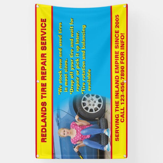 カスタマイズタイヤ修理店写真詳細文字禁止 横断幕 (縦)