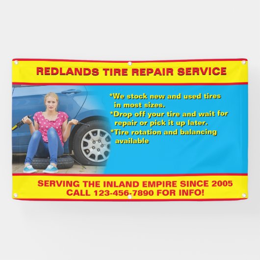 カスタマイズタイヤ修理店写真詳細文字禁止 横断幕 (横)