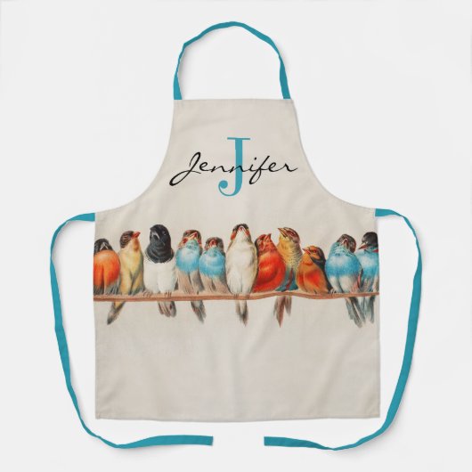 カスタマイズダスティブルーバードヴィンテージモノグラム名 エプロン (正面)