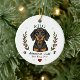 カスタマイズダックスフントのクリスマス セラミックオーナメント