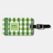 カスタマイズダークオリーブグリーンホワイト市松模様に ラゲッジタグ (正面横)