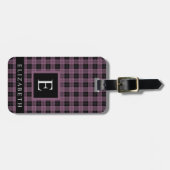 カスタマイズダークバイオレット紫市松模様に黒 ラゲッジタグ (正面横)