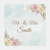 カスタマイズテキスト金ゴールドクリスマス結婚したセラミック メタルオーナメント (裏面)