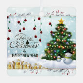 カスタマイズテキスト金ゴールドクリスマス結婚したセラミック メタルオーナメント (正面)