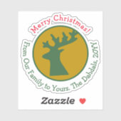 カスタマイズトナカイ頭グリーンレッド金ゴールドクリスマス シール (シート)