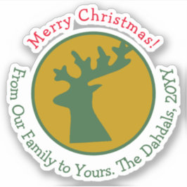 カスタマイズトナカイ頭グリーンレッド金ゴールドクリスマス シール