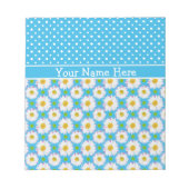 カスタマイズノート: ポルカドットとブルーのデイジー ノートパッド (正面)