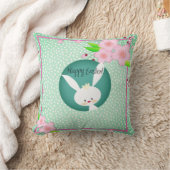 カスタマイズハッピーイースター素朴バニーティール(緑がかった色)ブルー クッション (ブランケット)