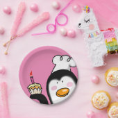 カスタマイズハッピーバースデーのカップケーキのペンギン ペーパープレート (パーティー)